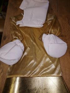 Kids Costumes to Hire - Gold Dress, white mittens & headpce - GIRL